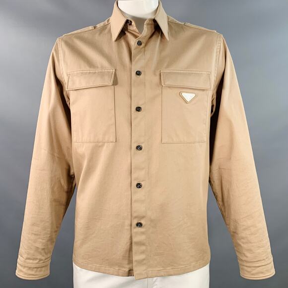 PRADA Size L Khaki Cotton Blend Two Pockets Shirt Jacket - Picture 1 of 13